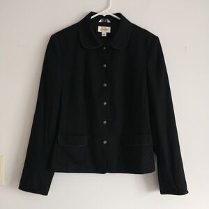 Talbots Blazer Jacket Womens 12 Black Wool Made In Italy Lined Pocket Classic